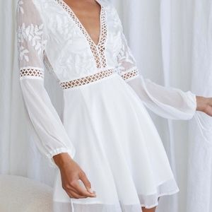 Selfie Leslie White Carson Crotchet Bell Sleeve Mini Dress